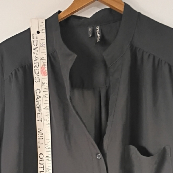 Maurices Black Sheer Long Sleeve Top Women’s XL | V-Neck Roll Tab Shirt Blouse - Picture 5 of 11